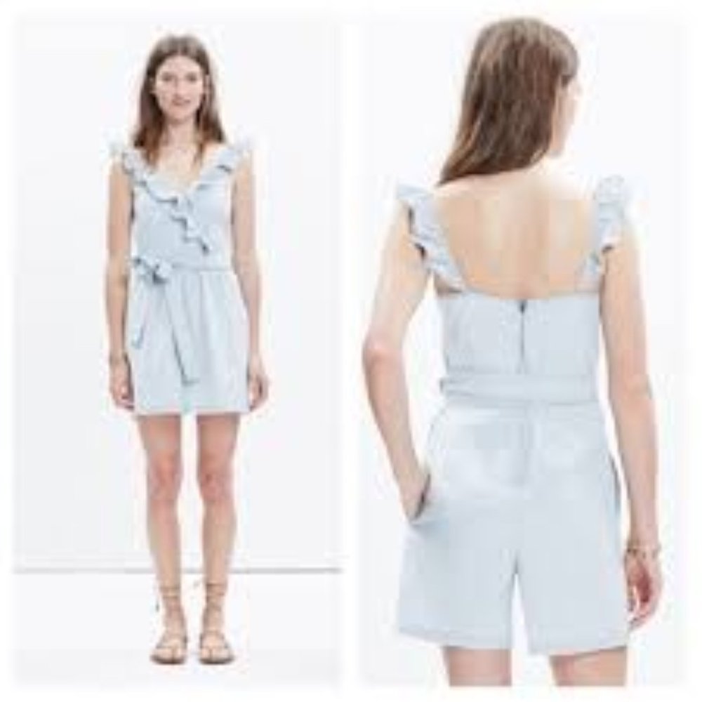Madewell Pinstripe Blue / White Romper Jumpsuit